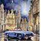 Landschaft - Bild: Mercedes 190SL in einer Stadt, in Farbe BLAU-NATUR – Farbe BLAU-NATUR – Ansicht 2