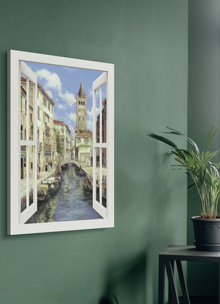 Hochwertiges Leinwandbild Venedig – mit weißem Fenster