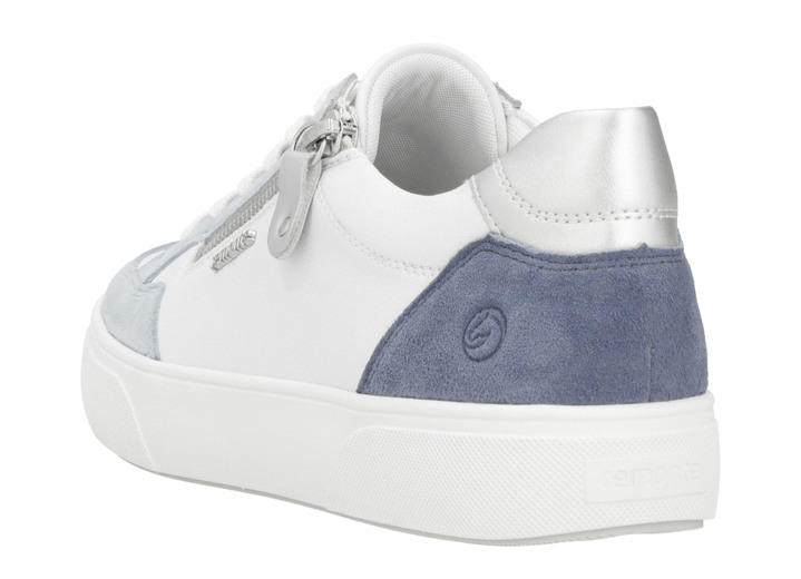 Slipper & Schnürschuhe - Remonte Sneaker aus Nappa- und Veloursleder mit Metallic-Besatz, in Größe 036 bis 042, in Farbe BLAU-WEISS-SILBER Ansicht 6