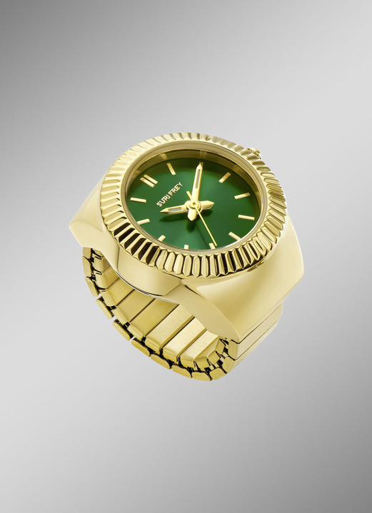 Zugband - Goldfarbene Quarz-Ringuhr, in Farbe  Ansicht 1