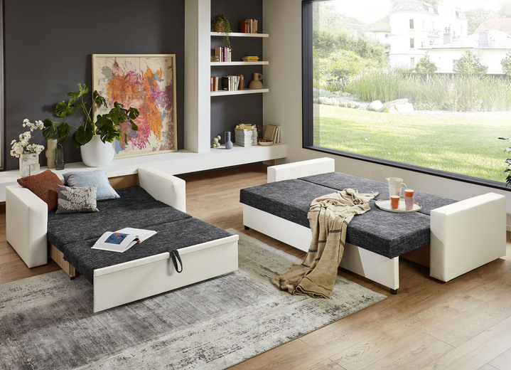 Polstergruppen - Frei im Raum aufstellbare Polstermöbel mit Bettkasten, in Farbe WEISS-GRAU, in Ausführung Zweisitzer Ansicht 2