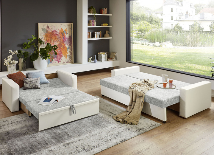 Polstergruppen - Frei im Raum aufstellbare Polstermöbel mit Bettkasten, in Farbe WEISS-GRAU, in Ausführung Zweisitzer Ansicht 4