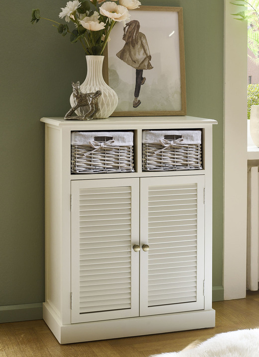 Landhausmöbel - Teilmassive Kommode im Landhausstil, in Farbe WEISS, in Ausführung Kommode, 1-türig, 3 Körbe Ansicht 3