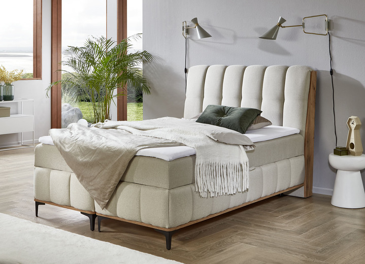 Boxspringbetten - Boxspringbett mit Bettkästen und Kaltschaum-Topper, in Farbe BEIGE Ansicht 1