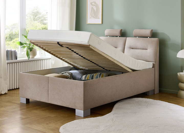 Polsterbetten - Polsterbett mit Einbaulattenrost und Bettkasten, in Farbe GRAU, in Ausführung mit Bonnell-Federkernmatratze Ansicht 6