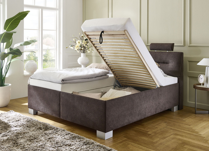 Polsterbetten - Polsterbett mit Einbaulattenrost und Bettkasten, in Farbe GRAU, in Ausführung mit Bonnell-Federkernmatratze Ansicht 4