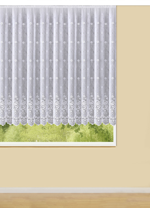 Klassisch - Store Blumen mit Universalschienenband Ansicht 1 Klassisch - Store Blumen mit Universalschienenband, in Größe 140 (H120xB300 cm) bis 298 (H245xB600 cm), in Farbe WEISS Ansicht 1