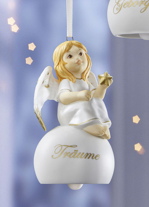 Goebel-Figuren - Glöckchen-Aufhänger mit Engelchen, in Farbe WEISS-GOLD, in Ausführung Engel mit Herz Ansicht 4