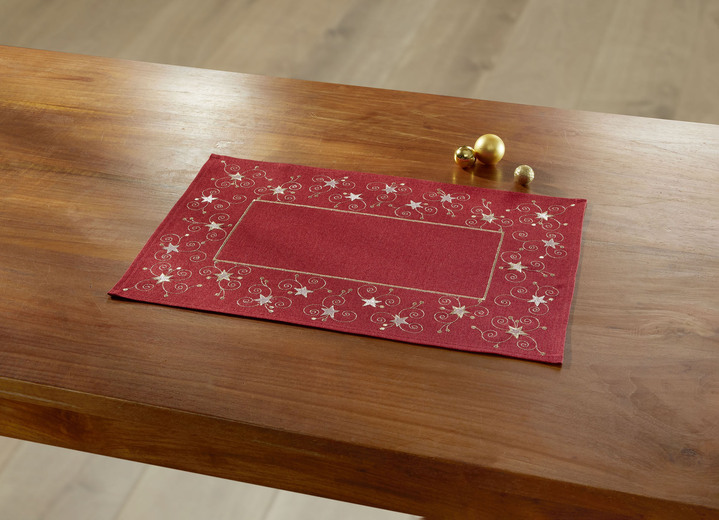 Tischdecken - Tisch- und Raumdekoration mit Glitzergarn, in Größe 130 (Deckchen, 35/ 50 cm) bis 404 (Kissenbezug, 40/ 40 cm), in Farbe ROT Ansicht 1