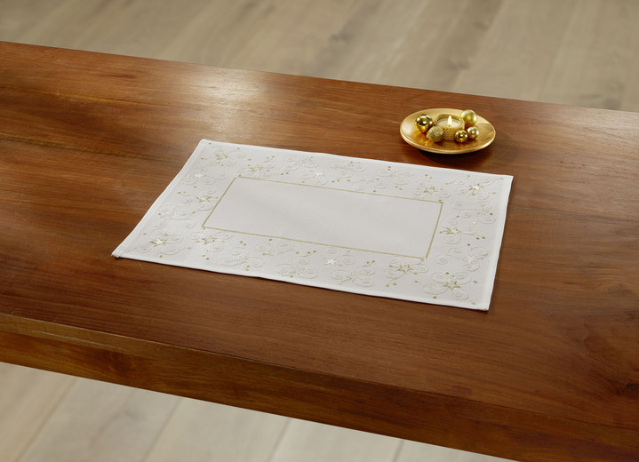 Tischdecken - Tisch- und Raumdekoration mit Glitzergarn, in Größe 130 (Deckchen, 35/ 50 cm) bis 404 (Kissenbezug, 40/ 40 cm), in Farbe ECRU Ansicht 1