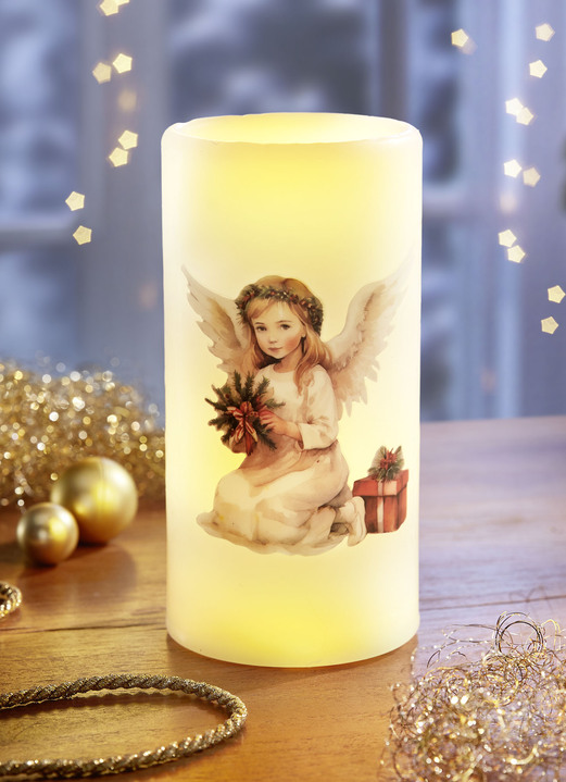 Weihnachtliche Dekorationen - LED-Echtwachskerze mit Flackereffekt, in Farbe WEISS