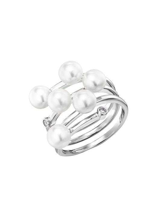 Ringe - 3-reihiger Damenring mit Perlen und synth. Zirkonia, in Größe 160 bis 220, in Farbe  Ansicht 3