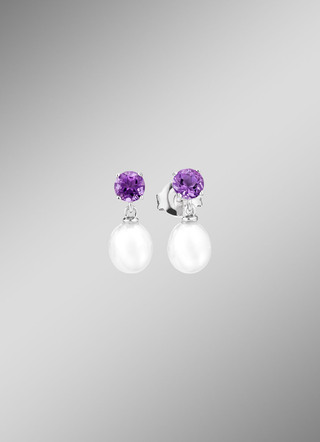 Ohrstecker mit Süßwasser-Zuchtperle und Amethyst
