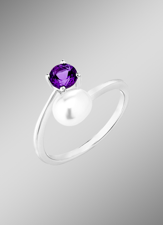 Ringe - Damenring mit Süßwasser-Zuchtperle und Amethyst, in Größe 160 bis 220, in Farbe  Ansicht 1