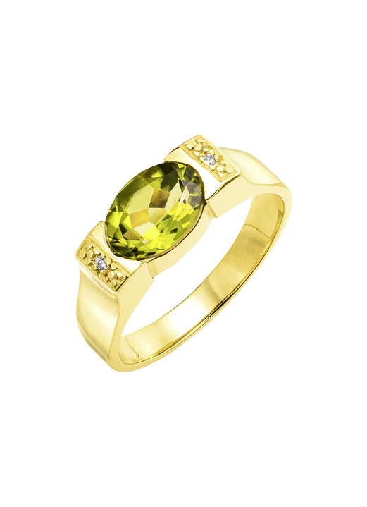 Ringe - Zeitlos eleganter Damenring mit echt Peridot und 2 Diamanten, in Größe 160 bis 220, in Farbe  Ansicht 2