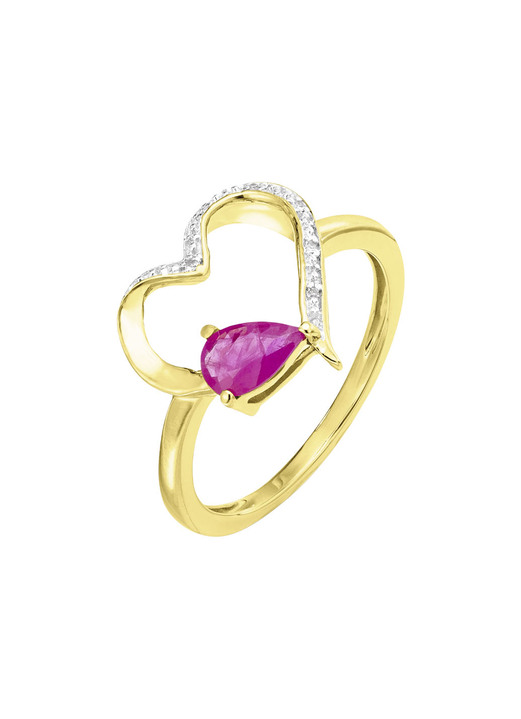 Ringe - Damenring mit echt Rubin im herzförmigen Ringkopf, in Größe 160 bis 220, in Farbe  Ansicht 2