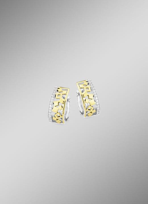 Ohrschmuck - Schicke Klappcreolen in Bicolor mit Zirkonia, in Farbe  Ansicht 2