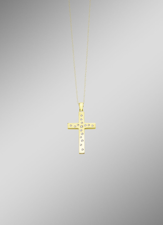 Anhänger - Beidseitig tragbarer Kreuz-Anhänger mit synth. Zirkonia, in Farbe  Ansicht 1