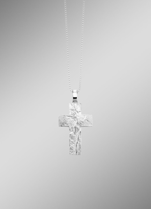Anhänger - Markanter Kreuz-Anhänger mit gehämmerter Oberfläche, in Farbe  Ansicht 1