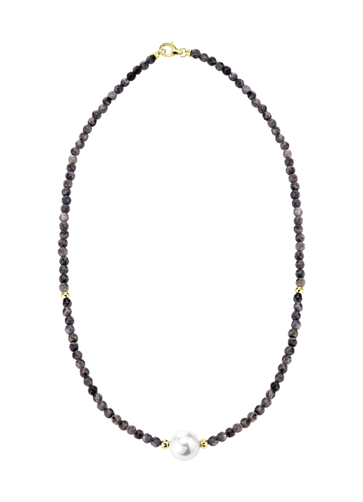 Halsketten - Halskette mit Perlenschimmer und Edelsteinglanz, in Farbe  Ansicht 2