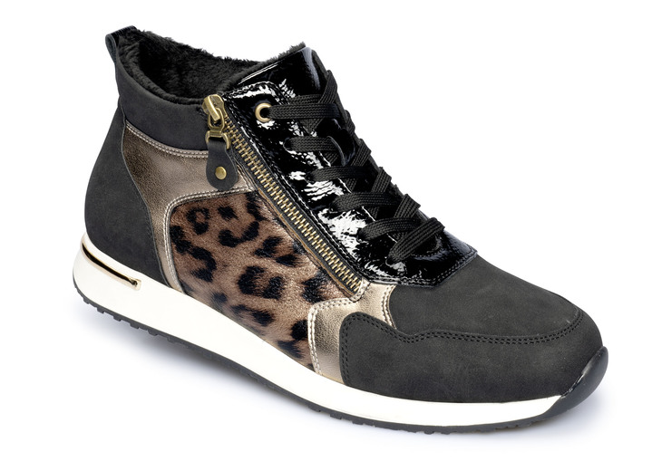 Slipper & Schnürschuhe - Knöchel-Sneaker mit Soft-Touch-Sohle, in Größe 036 bis 042, in Farbe SCHWARZ-LEO Ansicht 3