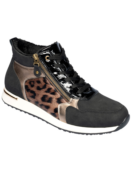 Slipper & Schnürschuhe - Knöchel-Sneaker mit Soft-Touch-Sohle, in Größe 036 bis 042, in Farbe SCHWARZ-LEO Ansicht 1