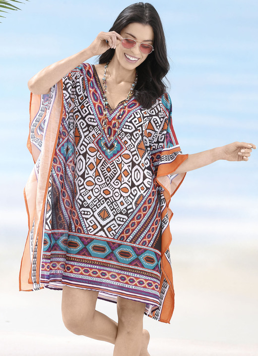 Strandkleider - Sunflair Tunika mit platziertem Druckdessin, leicht transparent, in Größe 036 bis 054, in Farbe MULTICOLOR
