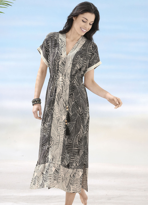 Strandkleider - Laurina Kleid aus Viskose, mit Spitzenbesatz, in Größe 034 bis 054, in Farbe SCHWARZ-ECRU