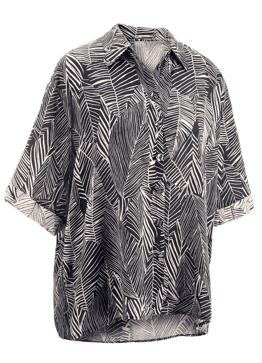 Strandkleider - Laurina Bluse mit kurzen Ärmeln, in Größe 034 bis 054, in Farbe SCHWARZ-ECRU Ansicht 3