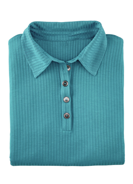 Strandkleider - Laurina Poloshirt mit Knopfleiste, in Größe 036 bis 054, in Farbe PETROL Ansicht 2