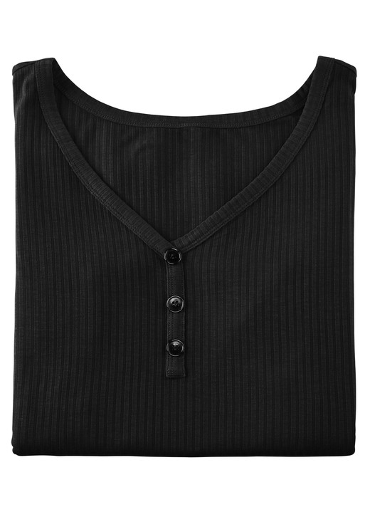 Strandkleider - Laurina Trägershirt mit Zierknopfleiste Ansicht 2 Strandkleider - Laurina Trägershirt mit Zierknopfleiste, in Größe 036 bis 054, in Farbe SCHWARZ Ansicht 2
