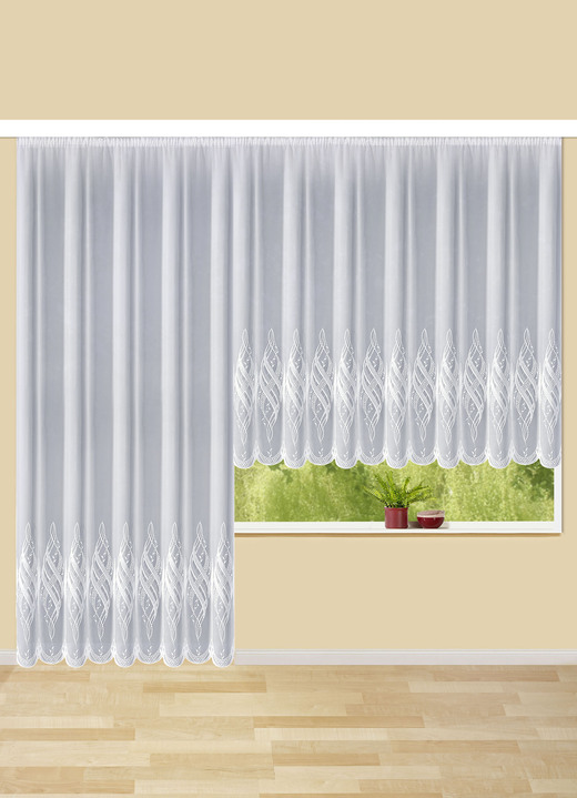 Klassisch - Store mit Plauener Stickerei und Universalschienenband Ansicht 7 Klassisch - Store mit Plauener Stickerei und Universalschienenband, in Größe 159 (H145xB250 cm) bis 301 (H245xB750 cm), in Farbe WEISS, in Ausführung Körbchen Ansicht 7