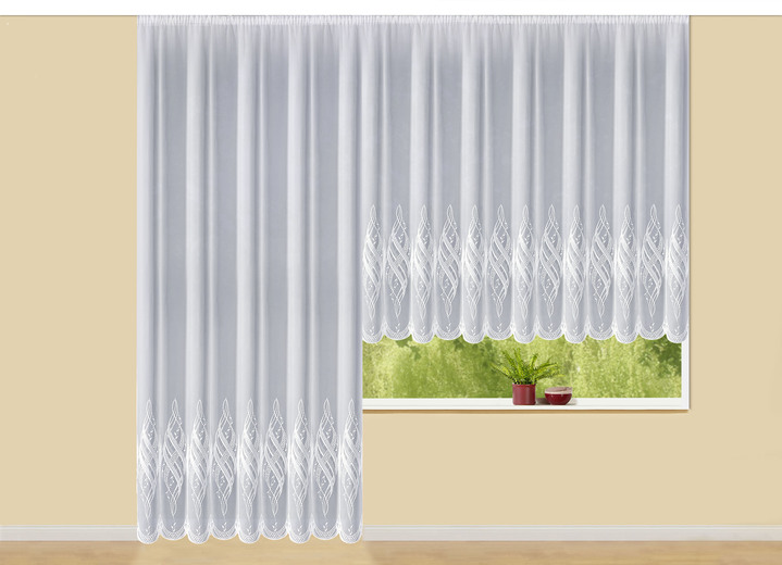 Klassisch - Store mit Plauener Stickerei und Universalschienenband Ansicht 8 Klassisch - Store mit Plauener Stickerei und Universalschienenband, in Größe 159 (H145xB250 cm) bis 301 (H245xB750 cm), in Farbe WEISS, in Ausführung Körbchen Ansicht 8