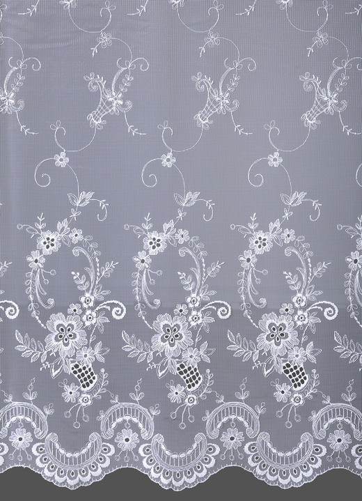 Klassisch - Store mit Plauener Stickerei und Universalschienenband Ansicht 3 Klassisch - Store mit Plauener Stickerei und Universalschienenband, in Größe 159 (H145xB250 cm) bis 301 (H245xB750 cm), in Farbe WEISS, in Ausführung Körbchen Ansicht 3