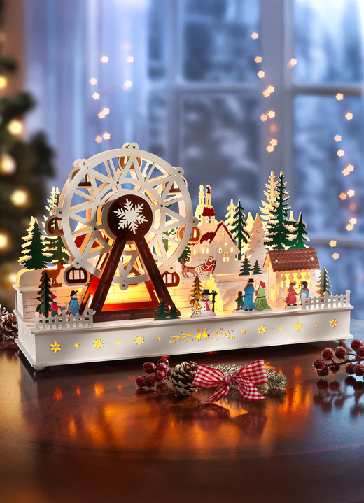 Weihnachtliche Dekorationen - Beleuchteter Schwibbogen aus Holz, in Farbe NATUR-BRAUN-GRÜN Ansicht 1