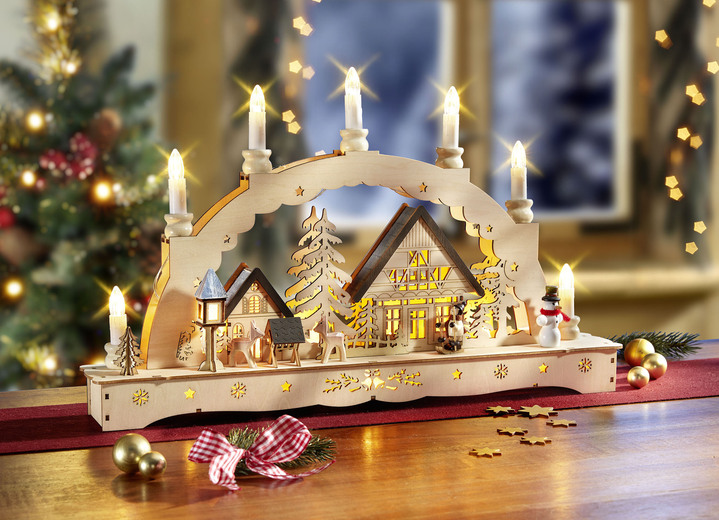 Weihnachtliche Dekorationen - Lichterbogen aus Holz, Trafo-/batteriebetrieben, in Farbe NATUR-BRAUN Ansicht 1