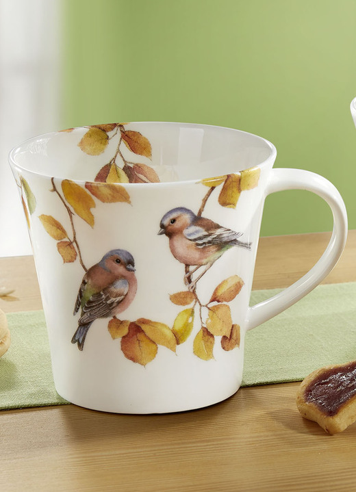 Wohnaccessoires - Henkelbecher aus Fine-Bone-China-Porzellan, in Farbe BUNT, in Ausführung Motiv Buchfinken Ansicht 1