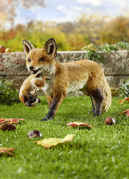 Gartendekoration - Fuchs mit Jungem, in Farbe BRAUN-BEIGE