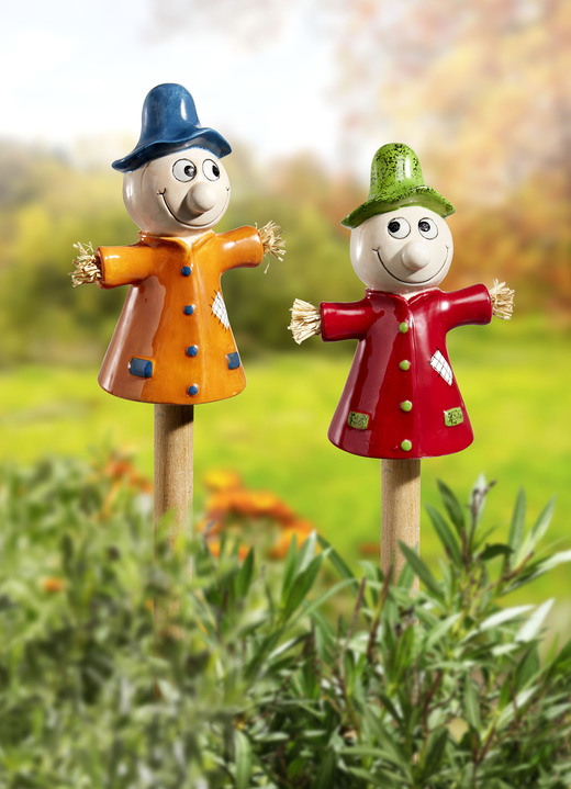 Gartendekoration - Keramik-Vogelscheuche, 2er-Set, in Farbe BUNT Ansicht 1