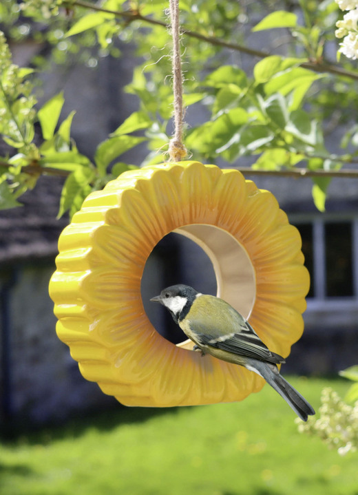 Gartendekoration - Futterstelle Mohnblume aus glasierter Keramik, in Farbe GELB Ansicht 1