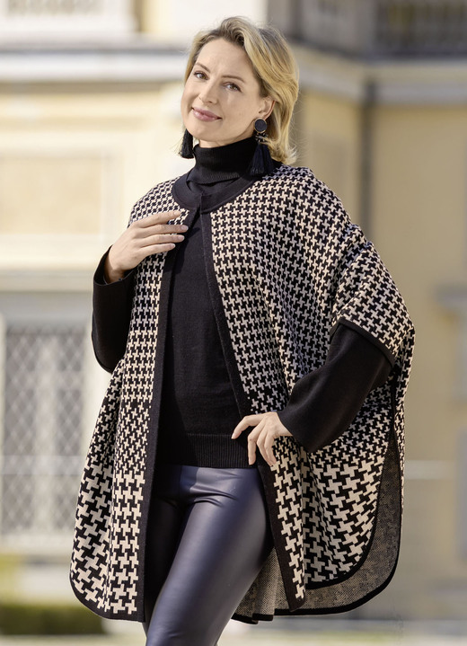 Laura Kent - Poncho in offener Form Laura Kent - Poncho in offener Form, in Größe 1(36-42) bis 3(50-54), in Farbe SCHWARZ-CREME
