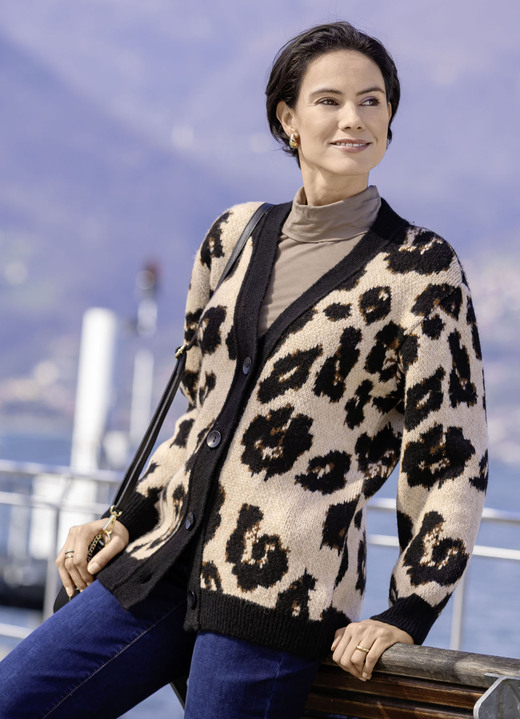 Laura Kent - Strickjacke mit flauschigem Griff, in Größe L(44/46) bis XXL(52/54), in Farbe BEIGE-SCHWARZ-BRAUN Ansicht 2