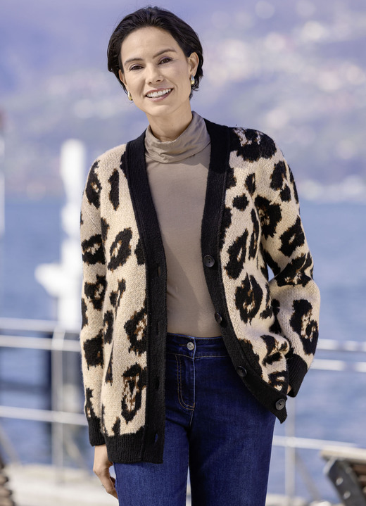 Laura Kent - Strickjacke mit flauschigem Griff, in Größe L(44/46) bis XXL(52/54), in Farbe BEIGE-SCHWARZ-BRAUN Ansicht 3