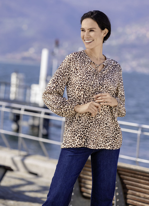 Tuniken - Tunika mit Bindebändchen, in Größe 036 bis 054, in Farbe BEIGE-TAUPE-SCHWARZ-BUNT Ansicht 2