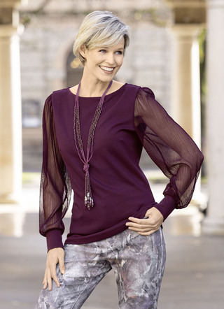 Shirt mit langen, plissierten Chiffonärmeln