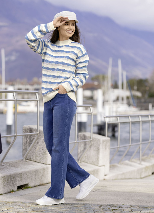 Langarm - Pullover mit Wellenmuster, in Größe L(44/46) bis XXL(52/54), in Farbe ECRU-BLEU-HELLGRAU Ansicht 4