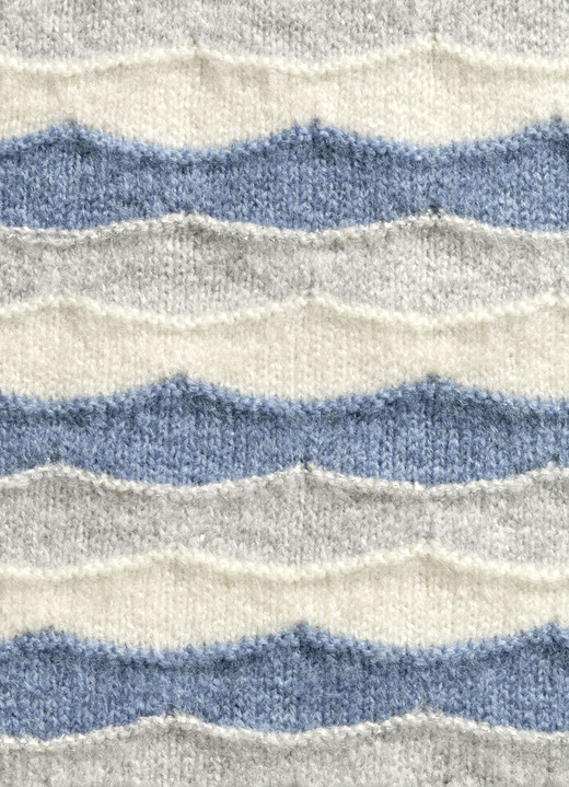 Langarm - Pullover mit Wellenmuster, in Größe L(44/46) bis XXL(52/54), in Farbe ECRU-BLEU-HELLGRAU Ansicht 2