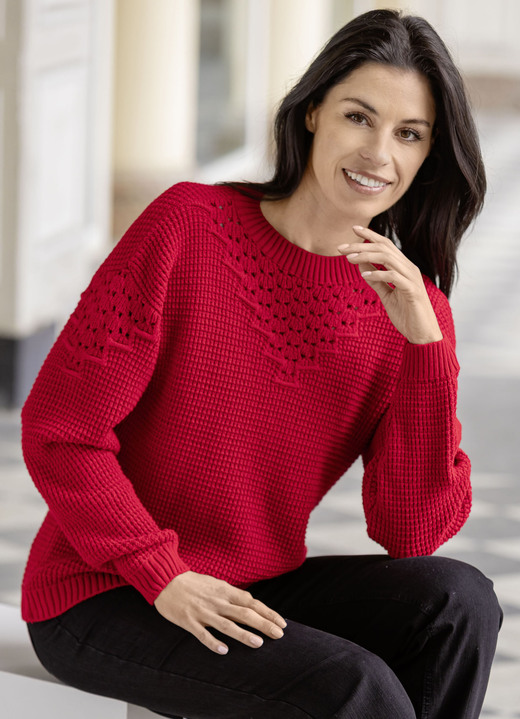 Basics - Pullover mit Strukturmuster, in Größe 036 bis 052, in Farbe ROT Ansicht 2