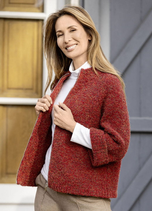 Basics - Strickjacke aus Bouclégarn, in Größe L(44/46) bis XXL(52/54), in Farbe ROT MELIERT Ansicht 4