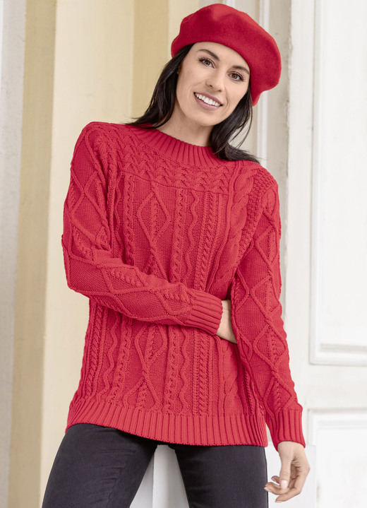 Basics - Pullover mit nachhaltig recycelter Baumwolle Ansicht 2 Basics - Pullover mit nachhaltig recycelter Baumwolle, in Größe 036 bis 052, in Farbe ROT Ansicht 2
